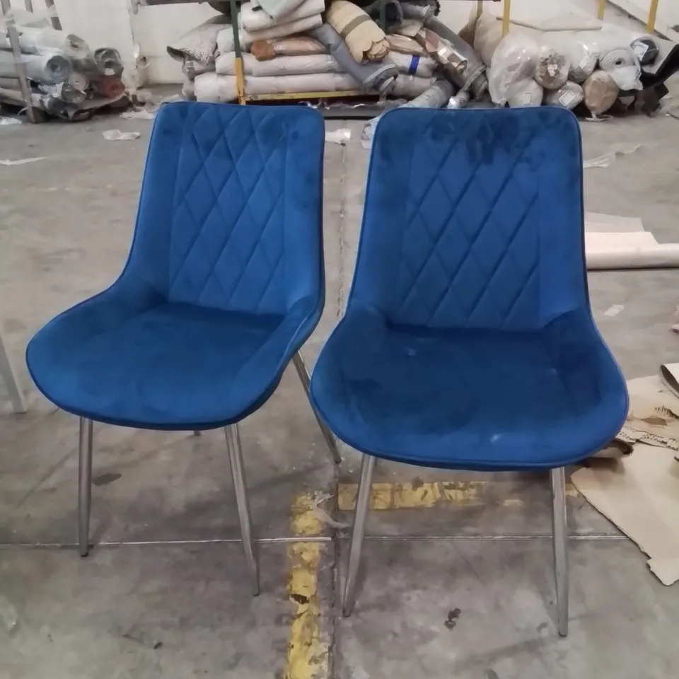 SET OF 2 LUXURY VELVET DINING CHAIRS NAVY/SILVER