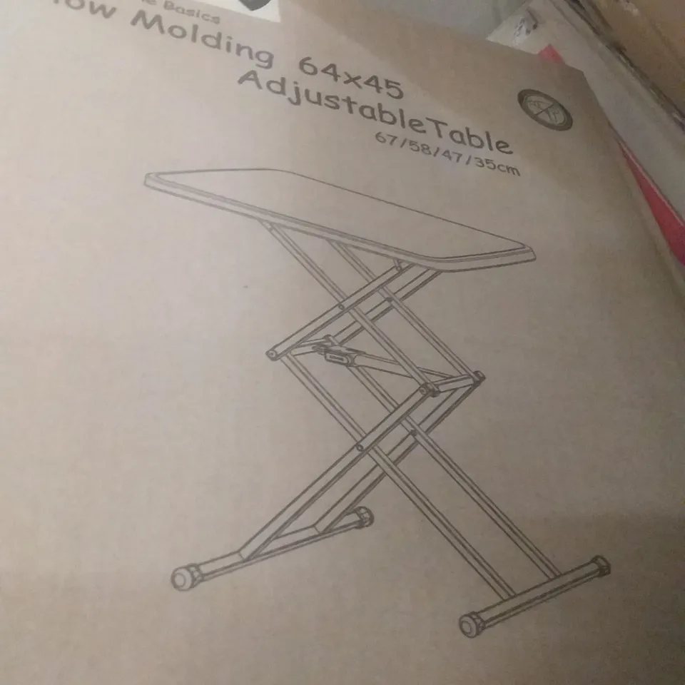 PALLET OF ASSORTED ITEMS INCLUDING GARMENT ROLLING RACK, ADJUSTABLE TABLE, COT MATTRESS, ACRYLIC PAINT SET