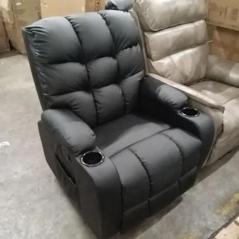 DESIGNER FAUX LEATHER MANUAL RECLINER CHAIR WITH CUP HOLDERS