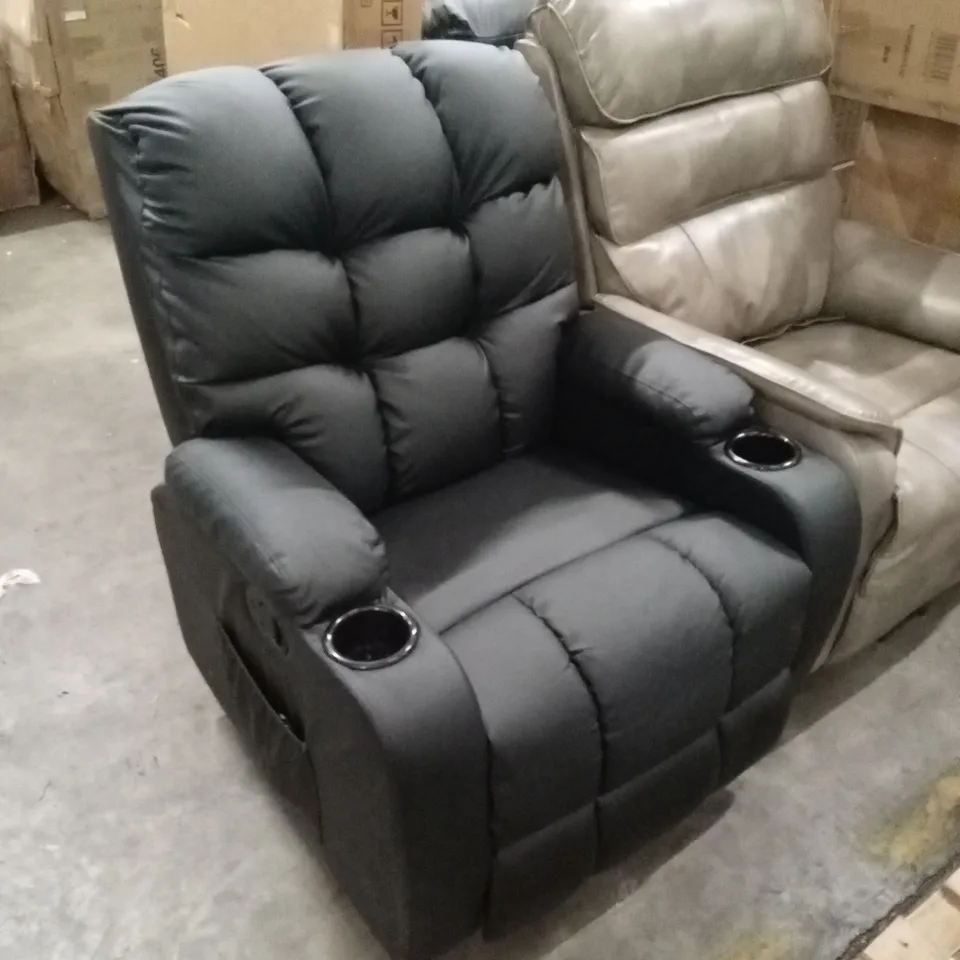 DESIGNER FAUX LEATHER MANUAL RECLINER CHAIR WITH CUP HOLDERS
