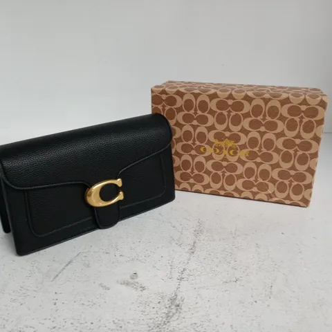 BOXED COACH BAG – BLACK LEATHER WITH GOLD TURNLOCK