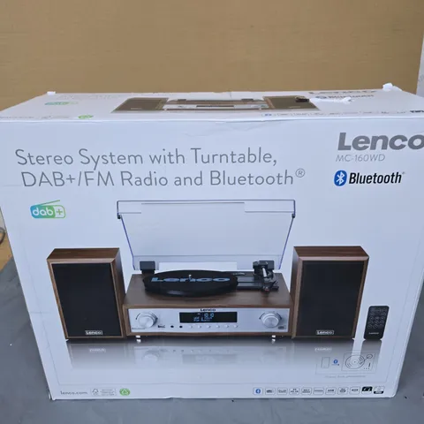 LENCO MC-160WD STEREO SYSTEM WITH TURNTABLE, DAB+/FM RADIO AND BLUETOOTH – BOXED