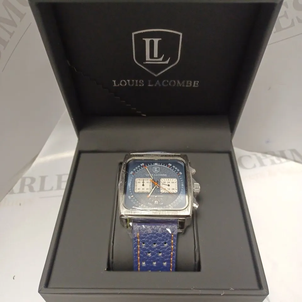 MENS LOUIS LACOMBE WATCH – SQUARE DIAL WITH WHITE SUB DIALS – LEATHER STRAP – 3ATM – HAND ASSEMBLED