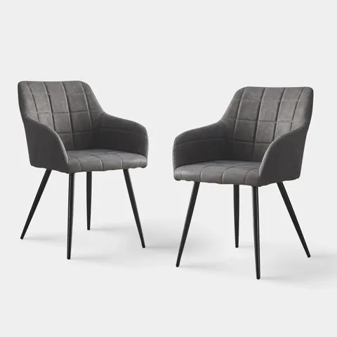 BOXED 2 PIECES FAUX LEATHER PADDED DINING CHAIRS GREY (1 BOX)