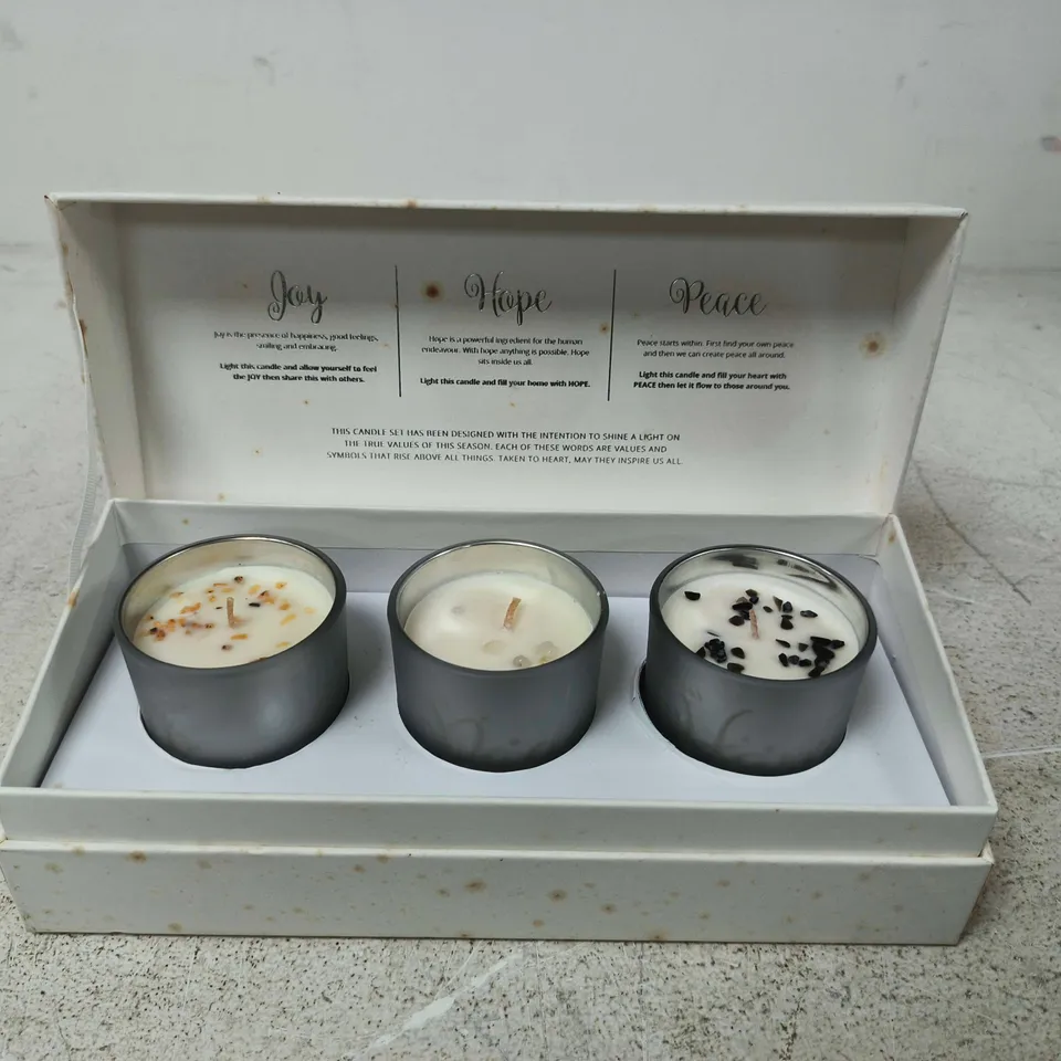 JOY HOPE PEACE TEALIGHT CANDLE SET – GEMPORIA