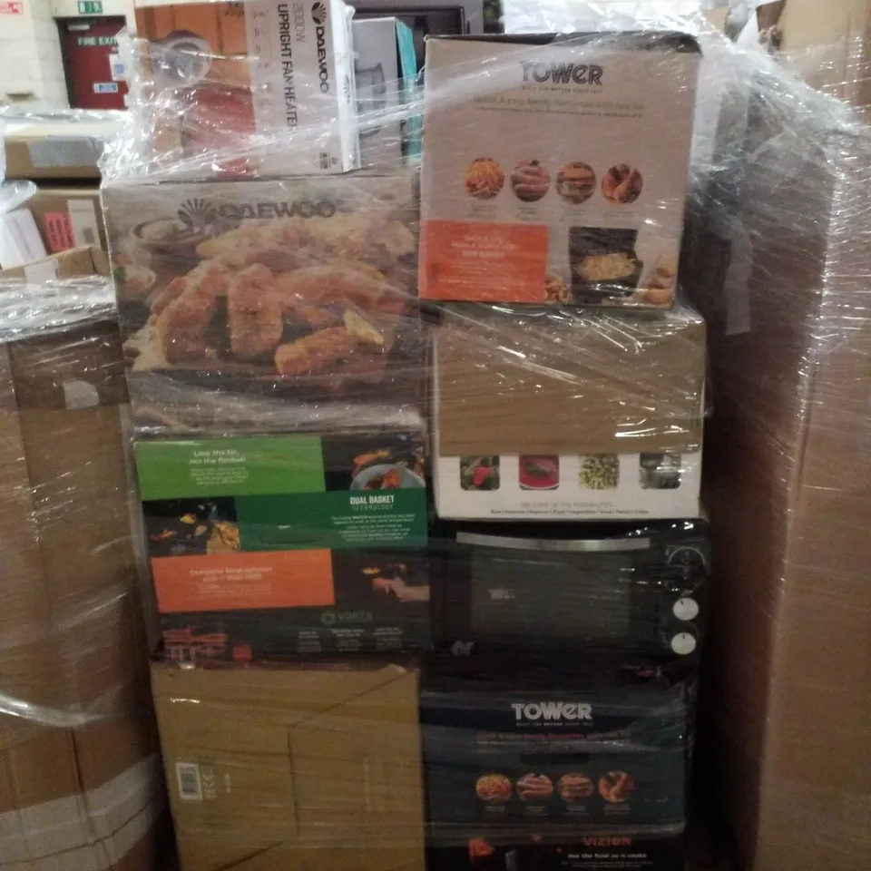 PALLET CONTAINING ASSORTED ELECTRICAL PRODUCTS INCLUDING AIR FRYERS, FAN HEATERS, MICROWAVES & 2-IN-1 JUG BLENDER AND GRINDER