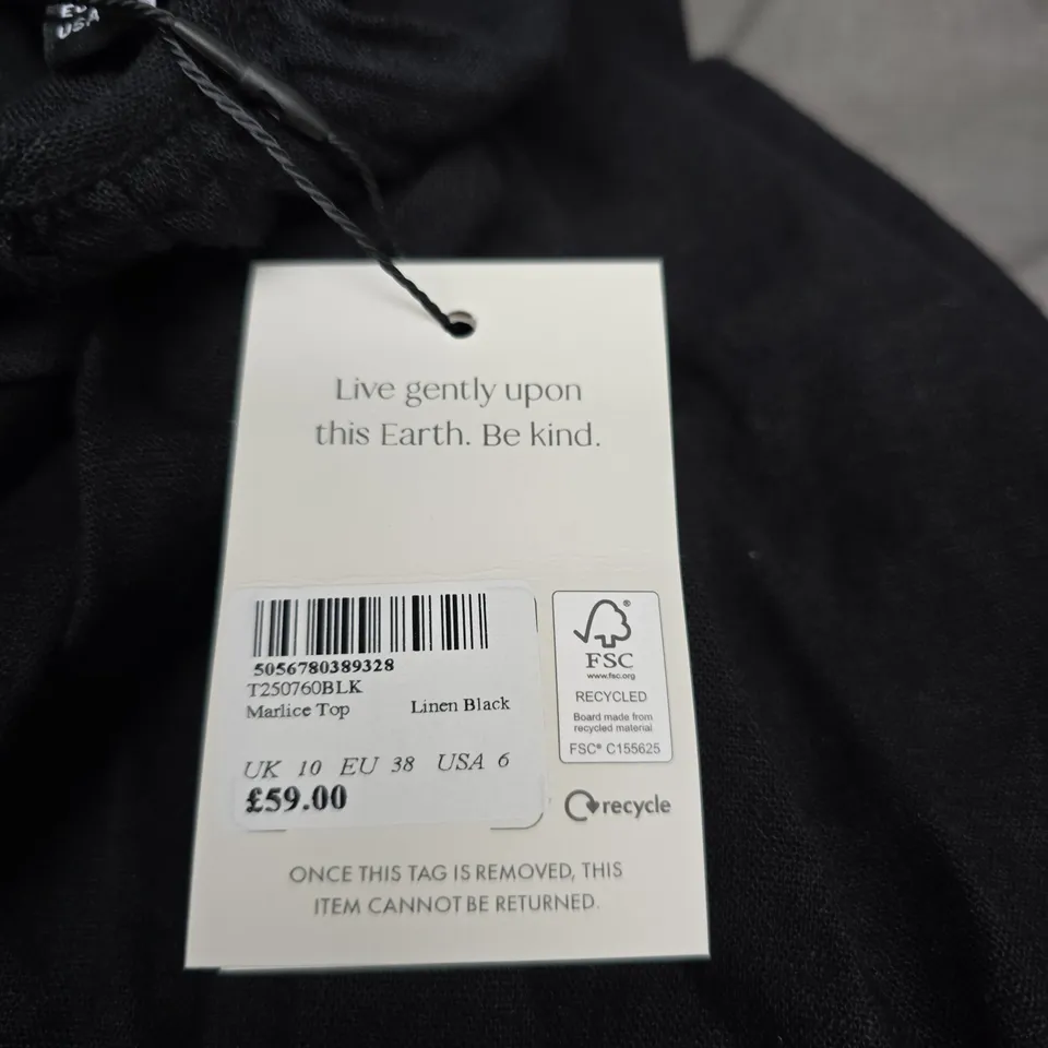 NOBODY'S CHILD MARLICE TOP – LINEN BLACK, UK 10 (EU 38)
