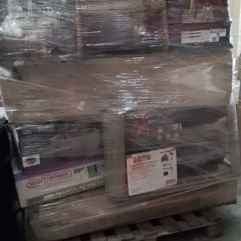 PALLET OF GARDEN PRODUCTS TO INCLUDE;TRAMPOLINE,STONE EFFECT FIRE PIT,PRESSURE WASHER,KETTLE BBQ,RATTAN CHAIRS