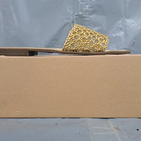 BOXED PAIR OF WHERE'S THAT FROM OPEN TOE SANDALS IN METALLIC GOLD SIZE UK 8
