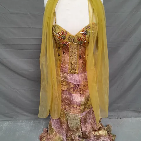 3PC BEADED TIERED SKIRT AND BODICE IN GREEN MULTI SIZE M