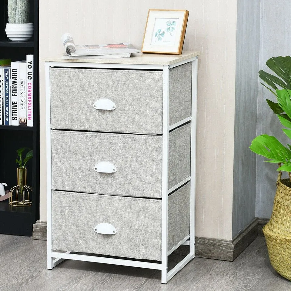 BOXED NIGHTSTAND SIDE TABLE STORAGE TOWER DRESSER CHEST WITH 3 DRAWERS