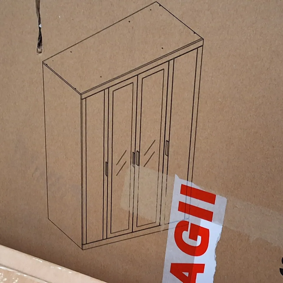 BOXED 4 DOOR WARDROBE WITH MIRROR - WHITE (2 BOXES)