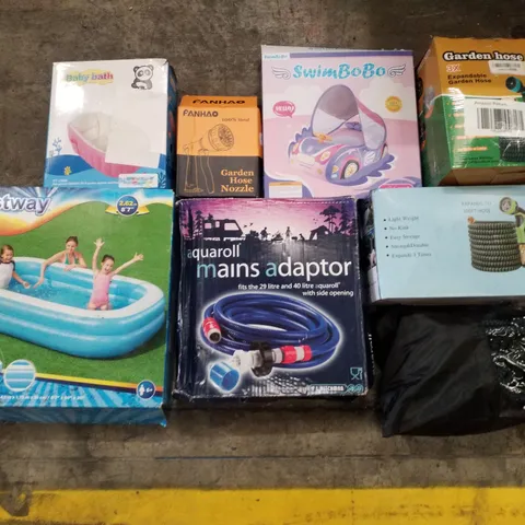 PALLET CONTAINING ASSORTED GARDEN HOSES & INFLATABLES