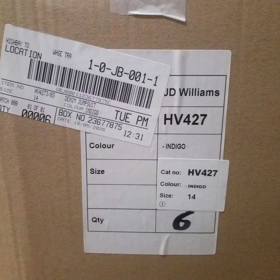 BOX CONTAINING APPROXIMATELY 6 BRAND NEW J D WILLIAMS INDIGO DENIM JUMPSUITS - SIZE 14
