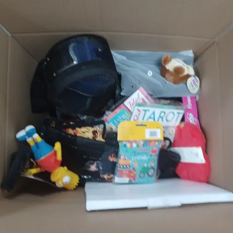 LARGE BOX OF APPROXIMATELY 20 ASSORTED TOYS AND GAMES TO INCLUDE TEDDIES, BABY BOOKS AND THE SIMPSONS