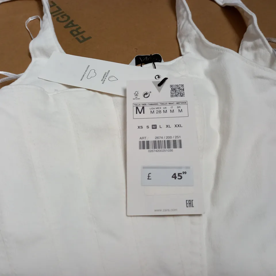 ZARA CUT OUT WHITE DENIM DRESS - M