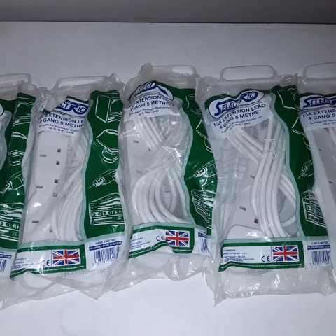 LOT OF 5 13A EXTENSION LEAD 4-GANG 5M EXTENSION LEADS