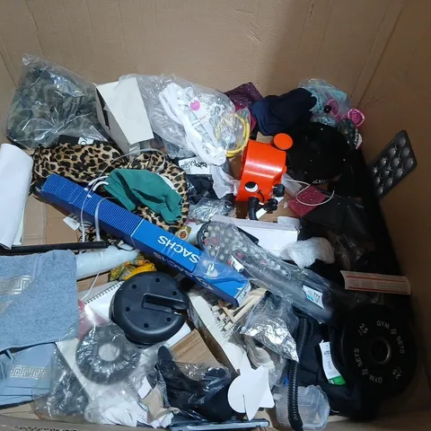 LARGE QUANTITY OF ASSORTED PRODUCTS TO INCLUDE; CLOTHING, WEIGHTS AND COLLECTABLES