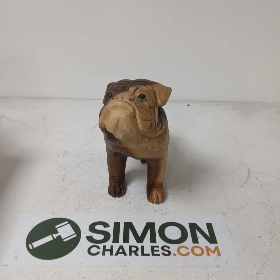 WOODEN BULLDOG FIGURINE 