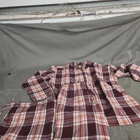 WOMEN'S PYJAMAS – BRUSHED COTTON CHECK, BURGUNDY RED, SIZE S/M
