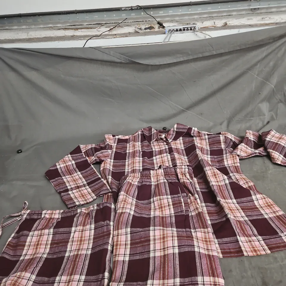 WOMEN'S PYJAMAS – BRUSHED COTTON CHECK, BURGUNDY RED, SIZE S/M