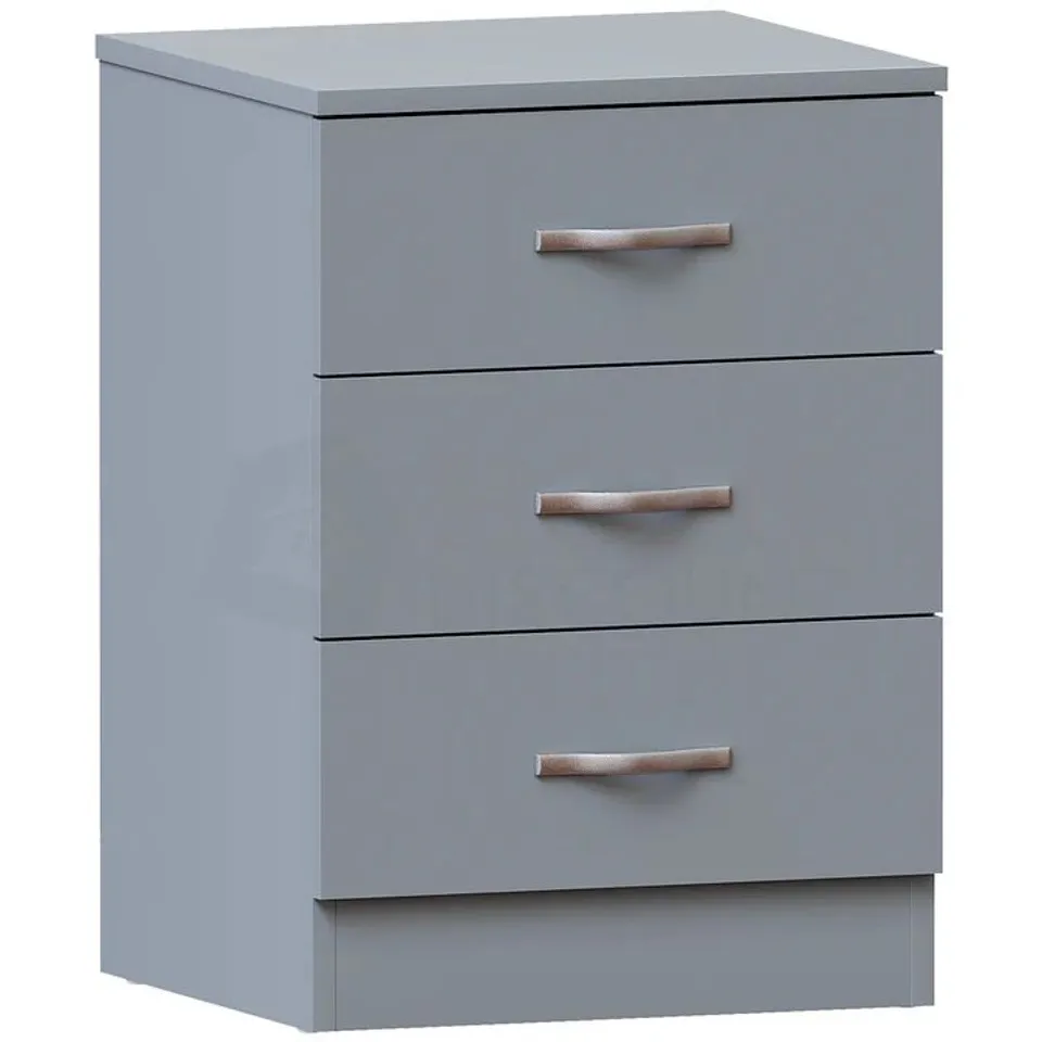 BOXED RIANO 3 DRAWER BEDSIDE CHEST - GREY (1 BOX)