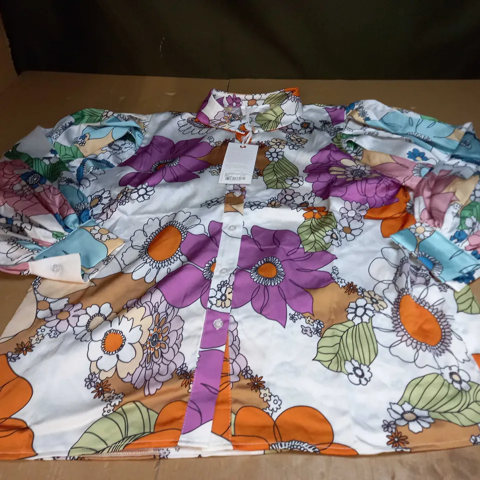 FOREVER UNIQUE PRINT SHIRT WITH BALLOON SLEEVES SIZE 10