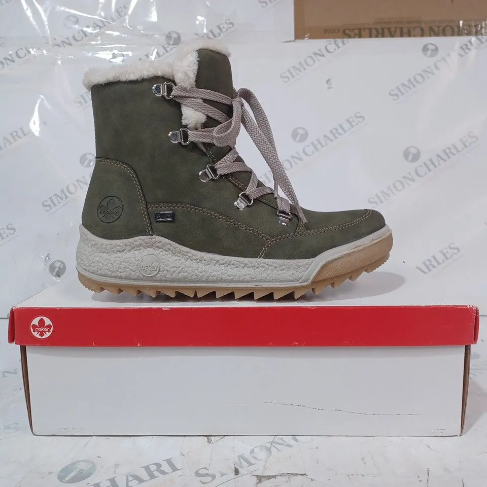 BOXED PAIR OF RIEKER ANTISTRESS HIKING BOOTS IN KHAKI - SIZE 5