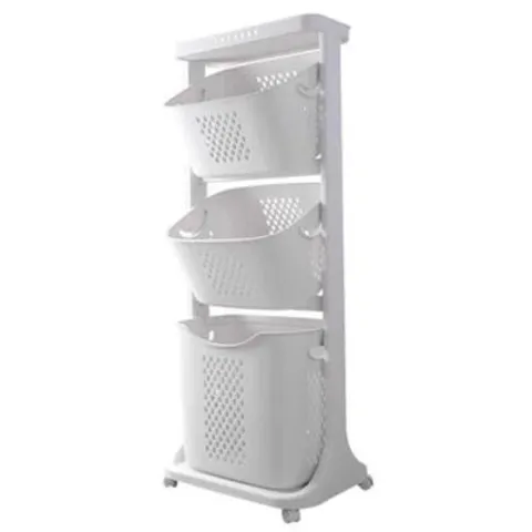 BOXED 3-TIER FOLDABLE ROLLING LAUNDRY SORTER BASKET STORAGE RACK 