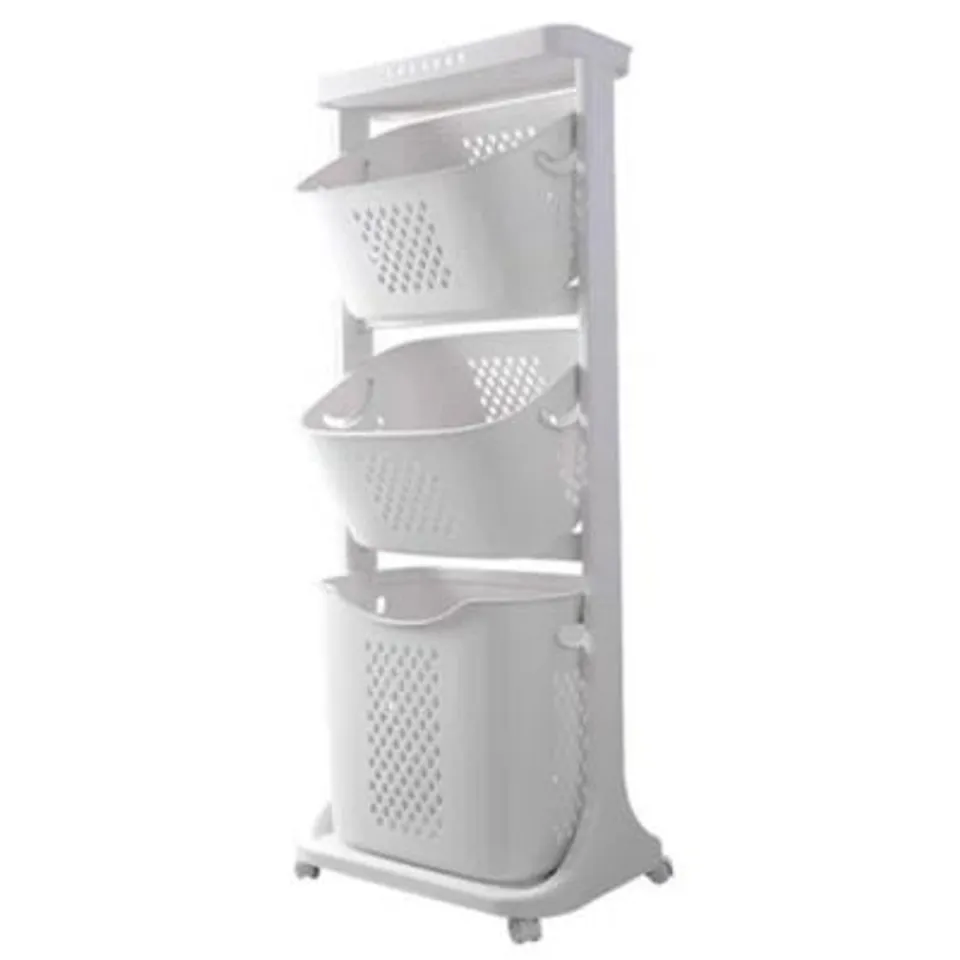 BOXED 3-TIER FOLDABLE ROLLING LAUNDRY SORTER BASKET STORAGE RACK