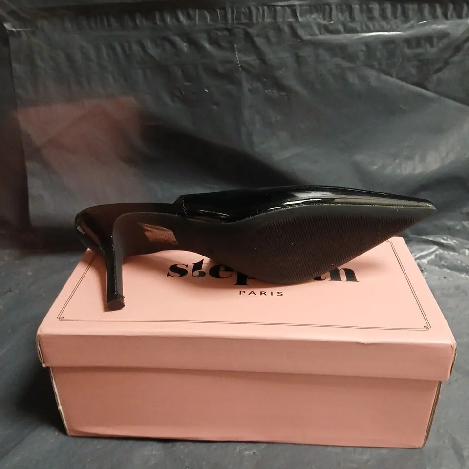 STEPHAN PARIS BLACK PATENT SLINGBACK PUMPS UK 5 (EU 38) – POINTED TOE