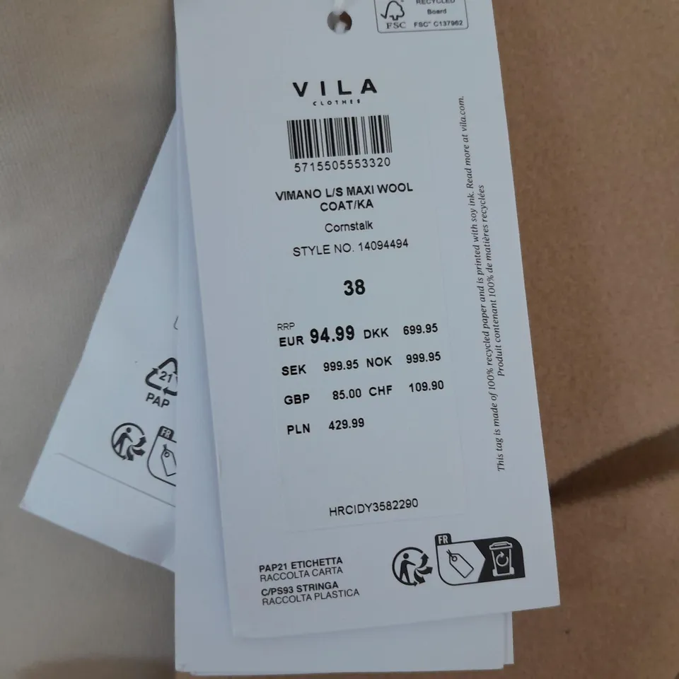 VILA VIMANO LONS SLEEVE MAXI WOOL COAT - 38