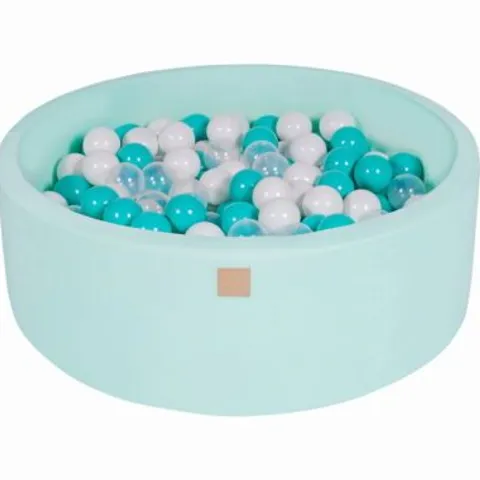 BOXED MEOWBABY BABY KIDS FOAM ROUND BALL PIT BLUE WITH CLEAR AND TURQUOISE BLUE BALLS 90 X 30CM