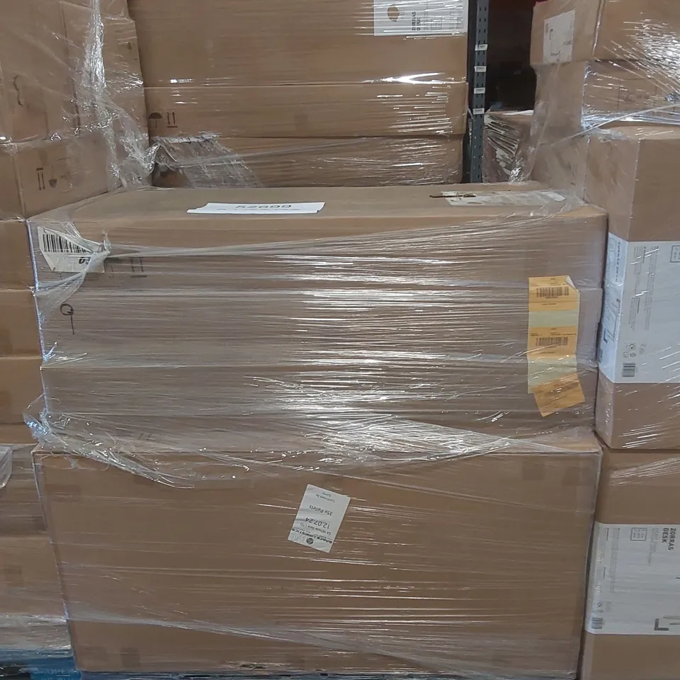 PALLET CONTAINING A LARGE QUANTITY OF BRAND NEW ZORRAS WALNUT EFFECT DESKS 
