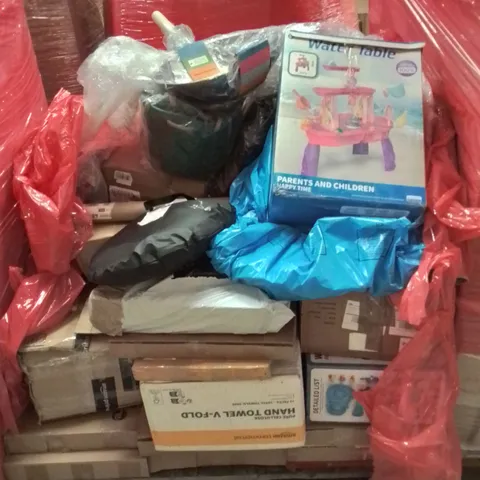 PALLET CONTAINING VARIOUS ASSORTED BOXED HOUSEHOLD ITEMS TO INCLUDE: CRAFT WOK, WATER TABLE, HAND TOWEL V-FOLD, AND LOTS MORE UNMARKED BOXED ITEMS