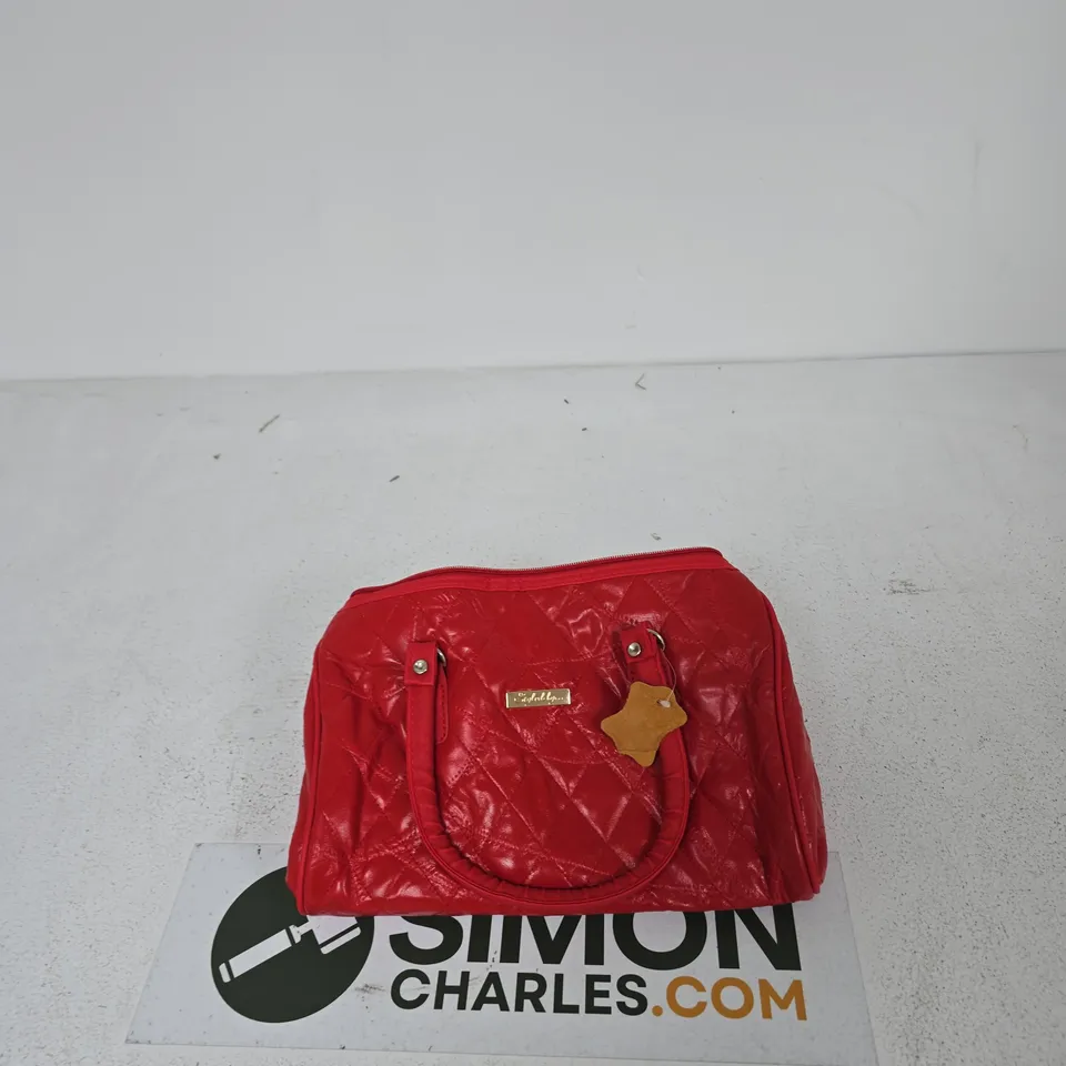 STYLED BY RED QUILTED HANDBAG – GENUINE LEATHER, WITH FRONT METAL PLAQUE