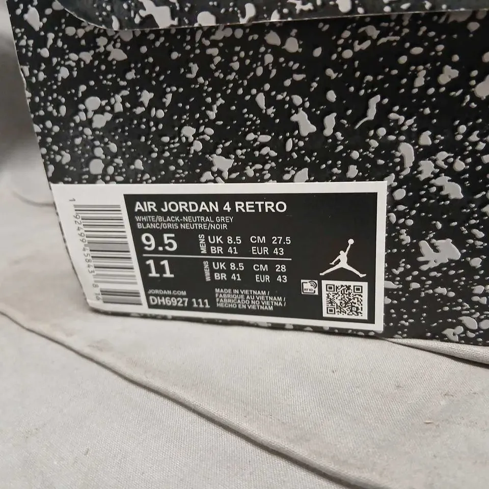 AIR JORDAN 4 RETRO WHITE/BLACK-NEUTRAL GREY – UK 8.5 (US 9.5) – MEN'S SNEAKERS