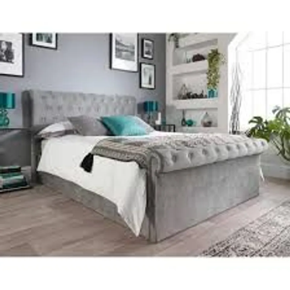 BOXED CHESSINGTON UPHOLSTERED SIDE LIFT OTTOMAN BED, KING SIZE - GREY (2 BOXES)