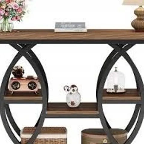 BOXED 4-TIER CONSOLE TABLE, 39.4" ENTRYWAY TABLE WITH GEOMETRIC METAL FRAME - BLACK/BROWN (1 BOX)