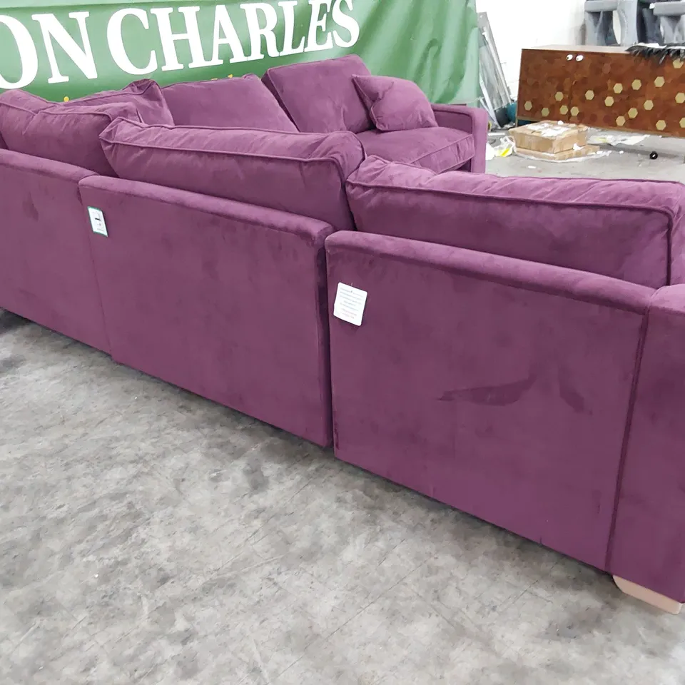 QUALITY BRITISH DESIGNER LOUNGE Co. CORNER GROUP AUBERGINE PLUSH FABRIC 