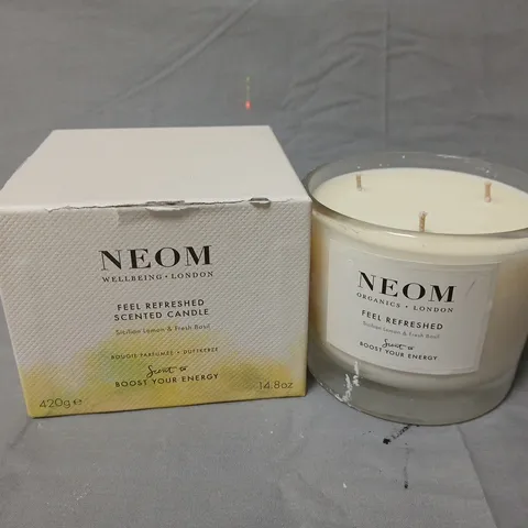 NEOM ORGANICS LONDON FEEL REFRESHED SCENTED CANDLE, SICILIAN LEMON & FRESH BASIL – 420G