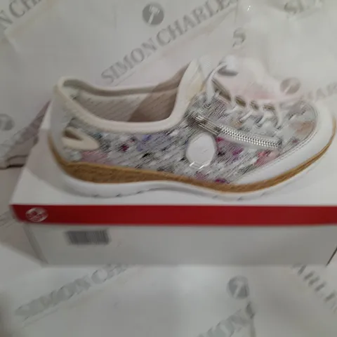 BOXED RIEKER SIDE ZIPPED PATTERN SNEAKERS SIZE 6 