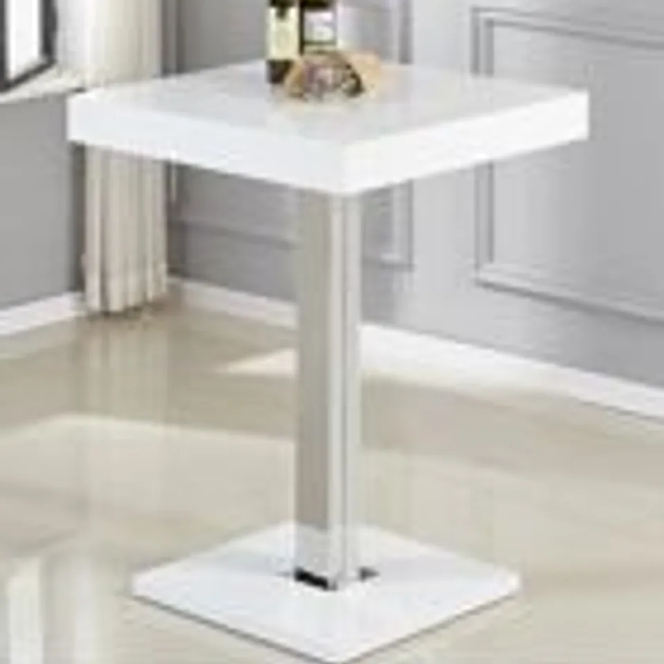 BOXED DESIGNER TOPAZ WHITE HIGH GLOSS BAR TABLE - 80X80X110 ( 2 BOXES )