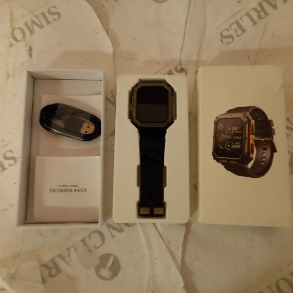 BOXED UNBRANDED SMART WATCH WITH USB CABLE AND USER MANUAL