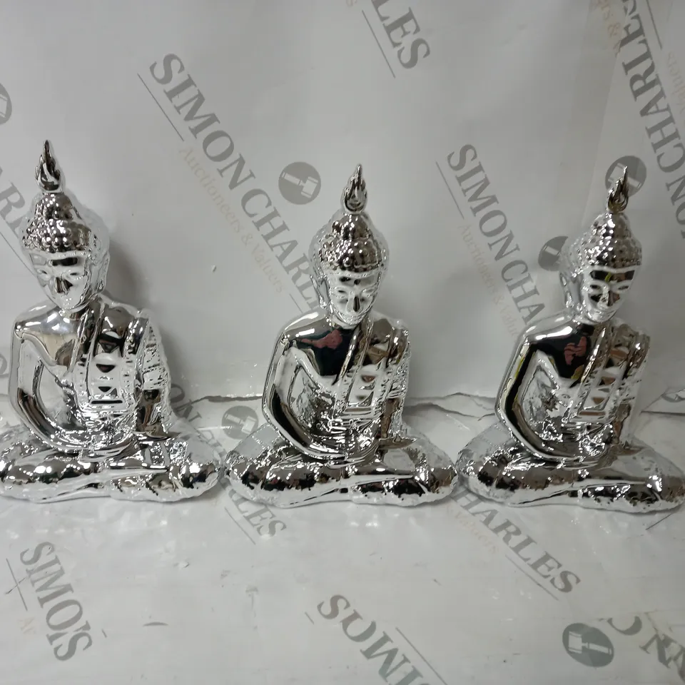 K BY KELLY HOPPEN SET OF 3 SMALL BUDDHAS - SILVER