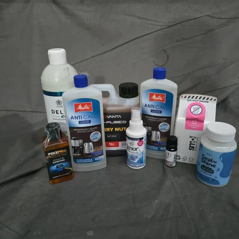 APPROXIMATELY 10 ASSORTED HOUSEHOLD ITEMS TO INCLUDE SEAL N SHINE AIR DRY CLAY, ANTI CALC LIQUID, ADVANTA DAIRY NUT BAIT SOAK, ETC - COLLECTION ONLY