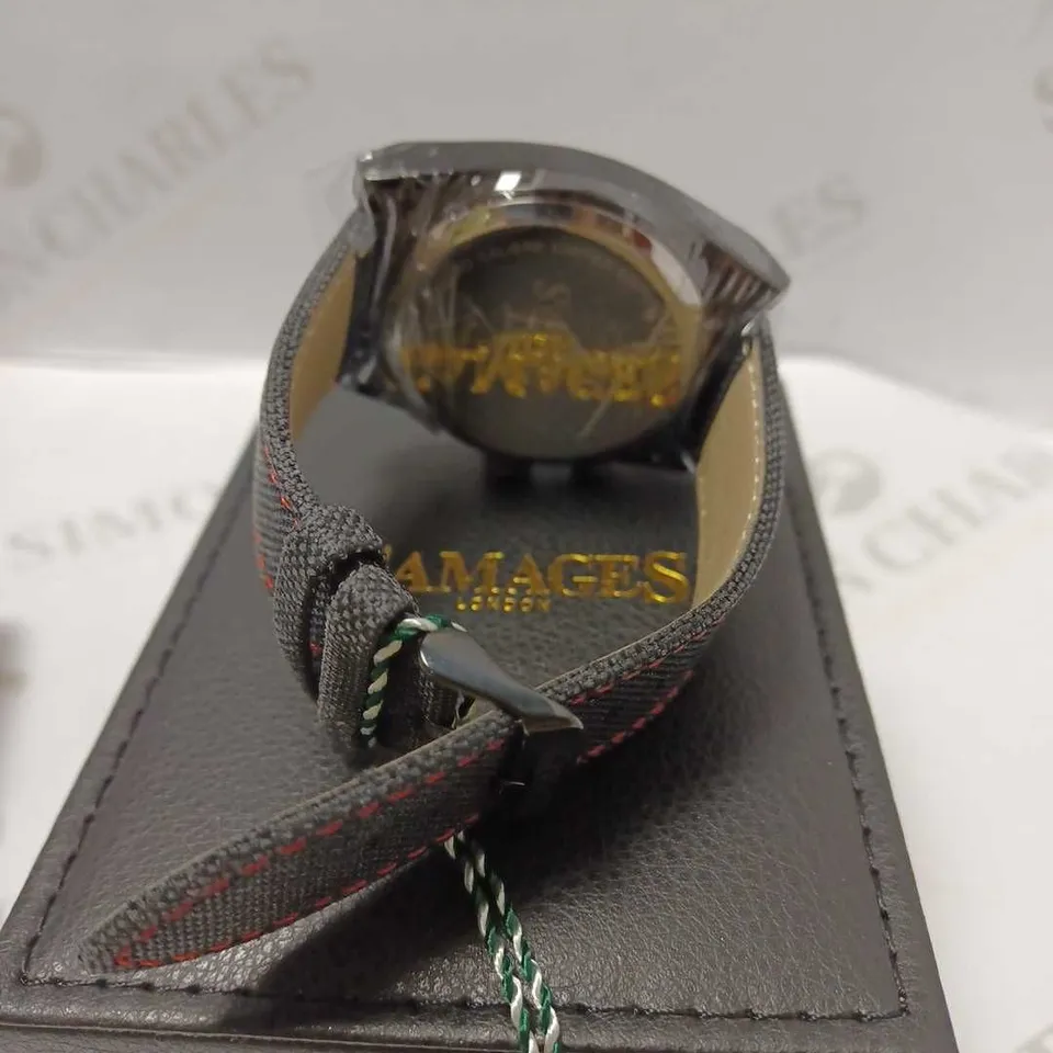 GAMAGES RETRO CALIBRE BLACK TRIPLE DATE DIAL AUTOMATIC TACHYMETER LEATHER STRAP WRISTWATCH	