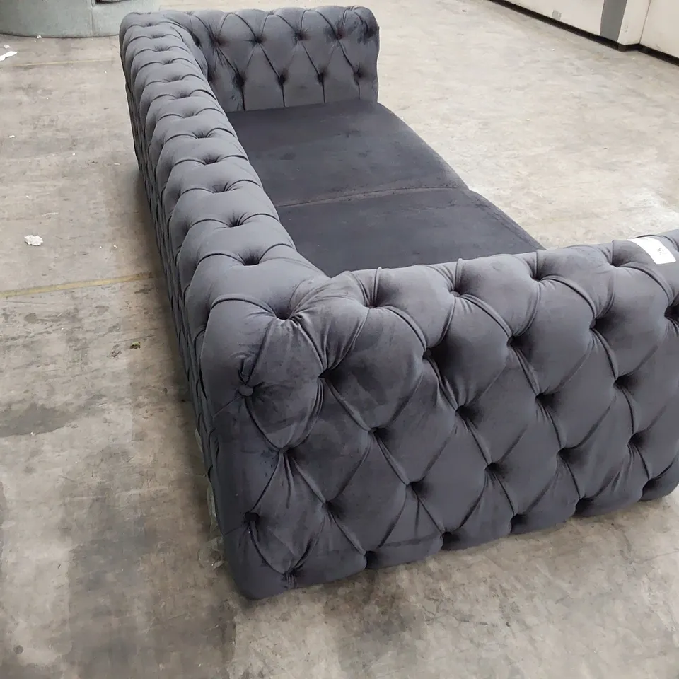 QUALITY DESIGNER 3 SEATER DEEP BUTTONED MIDNIGHT BLUE PLUSH FABRIC SOFA