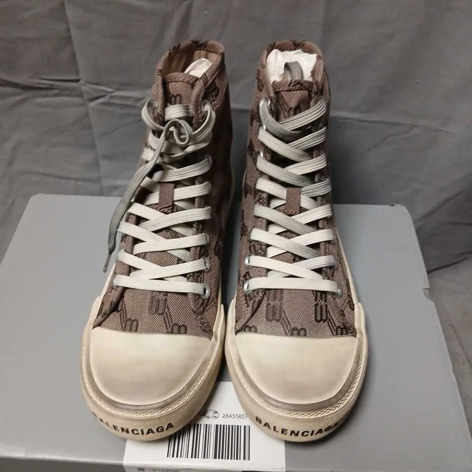 BALENCIAGA HIGH TOP SNEAKERS – MONOGRAM CANVAS, UK 4 (EU 37)