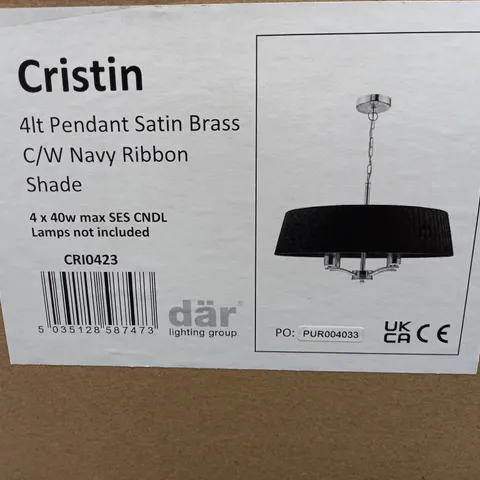 CRISTIN 4 LIGHT PENDANT SATIN BRASS WITH NAVY SHADE